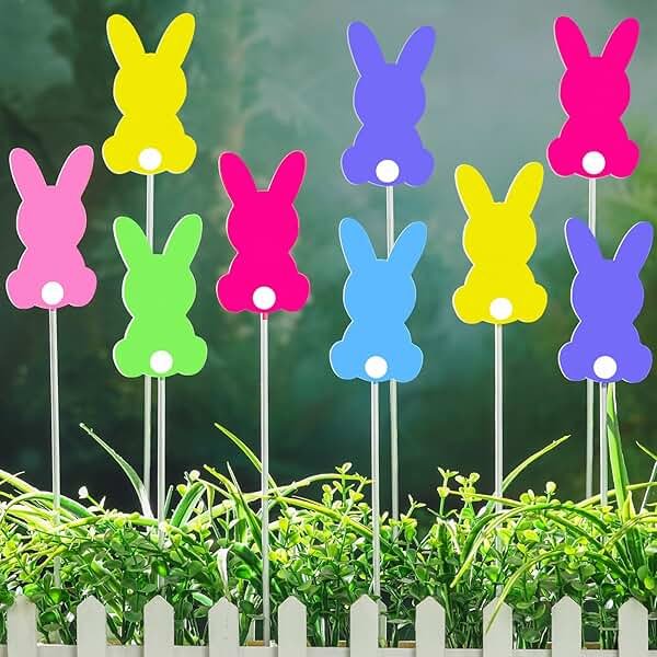 MorningRo 9 Pcs Easter Bunny Planter Stakes Metal Bunny Planter Stakes Outdoor Decorations for Plant Pot Yard Decor Easter Party Decorations Supplies Prop Spring Lawn Decor - Product Image