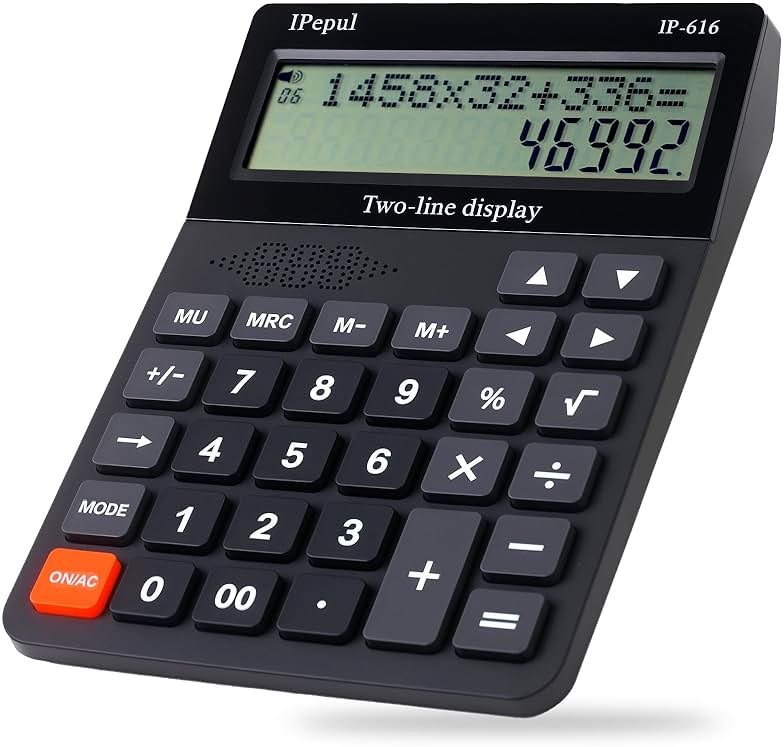 Desk Calculator, IPepul Basic Desktop Calculators Big Buttons and 2 Line Display, 4 Function Simple Calculator, Large Talking Calculators Office Supplies for Office Business School Students - Product Image
