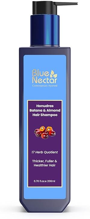 Blue Nectar Batana Oil Shampoo for Fuller & Stronger Hair | Suitable for Dry, Frizzy, Curly, and Wavy Hair | Redensyl Alternate | Organic Shampoo for Women & Men (6.76 Fl Oz, 17 Herbs) - Product Image