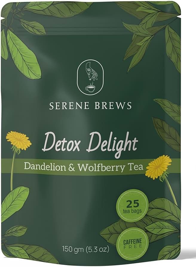 Dandelion Wolfberry Tea – Liver Cleanse, Detox & Repair, Kidney Detox – 100% Natural, Non-GMO, Premium Dandelion Root & Wolfberry Blend – 150 g (25 Tea Bags) - Product Image
