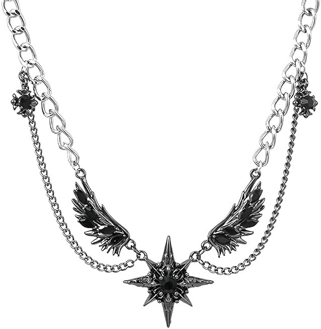 Joddfly Gothic Dark Style Winged Star Tie Neck Y2k Necklace 14+4 inches - Product Image