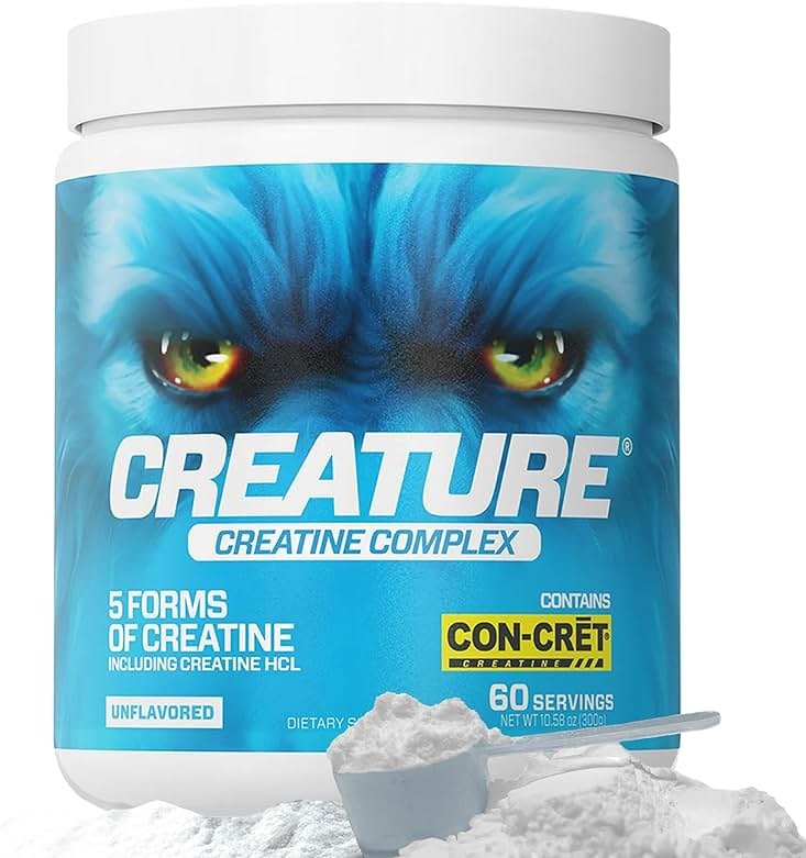 CREATURE® Creatine Complex - Creatine Monohydrate Powder with 5 Types of Creatine Including Con-Crēt® Creatine HCL, Promotes Muscle, Strength, Endurance, Brain Health, Unflavored, 300g 60 Servings - Product Image