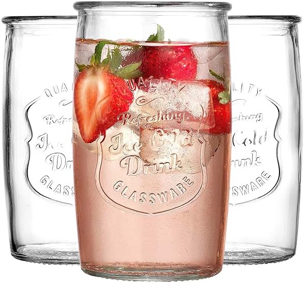 Glaver's Set of 8 Highball Glass Cups 20 OZ Stemless Tall Drinking Glasses For Everyday Use, Vintage Ice Cold Logo Tumbler Glassware for Bar, Juice, Cocktails, Beer, Water glasses. - Product Image