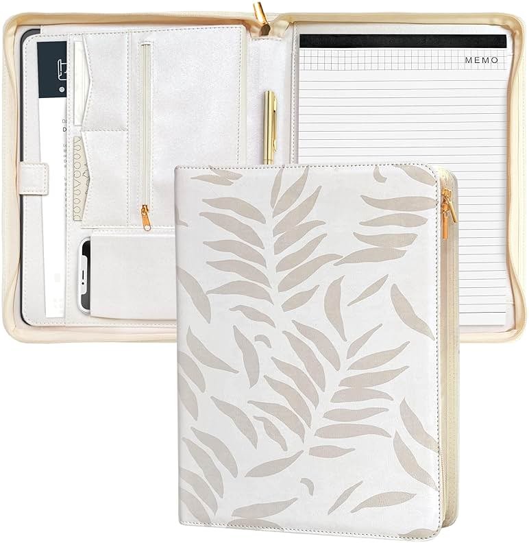 Padfolio for Women, PU Leather Zipper Binder, Beige Portfolio Organizer A4, Design Zipper Padfolio, Aesthetic Portfolio Binder, Portfolio for Ipad or Laptop, Organizer Case, Folder Organizer - Product Image