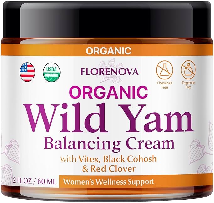 Organic Wild Yam Cream for Women’s Midlife Wellness – Skin Nourishment & Emotional Stability – Wild Yam Cream Organic Formula with Black Cohosh, Vitex Red Clover, Vitamins, & Minerals – 2Fl oz - Product Image