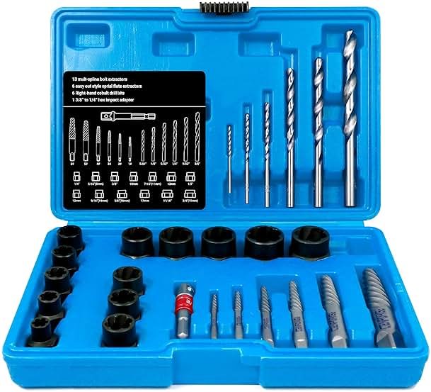 Cenforge 26-Piece Multi-Size Bolt Extractor Set, Spiral Screw Extractor, Bolt Extractor Set, with Right Hand Drill Bit, Stripped Bolt Remover, Borken Bolt Extractor Kit for Removing Nuts Bolts - Product Image