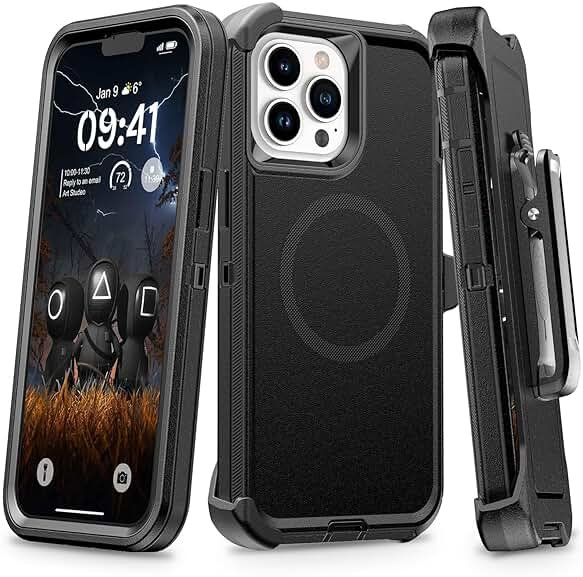 TUTUKII for iPhone 13 Pro Max & 12 Pro Max Case with Belt Clip Holster, Anti-Shock, Anti-Slip, Compatible with MagSafe, 3-Layer Drop Protection, Heavy Duty Magnetic Phone Case Cover, 6.7", Black - Product Image