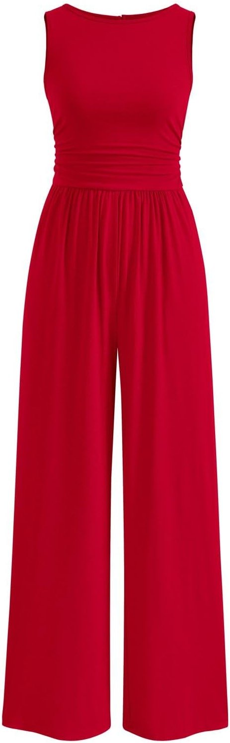 PRETTYGARDEN One Piece Jumpsuits for Women Dressy Casual Sleeveless Crewneck Wide Leg Rompers Jumpers Vacation Summer Outfits - Product Image