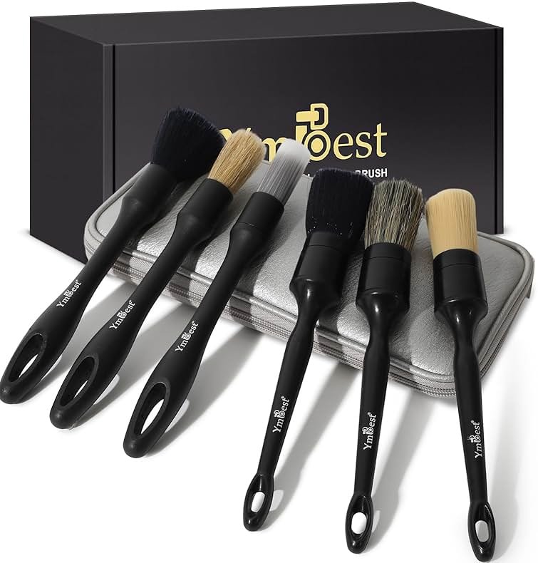 6 Pcs Interior Detailing Brush with Storage Bag - Car Detailing Brush Kit【Not Easy to Shed Bristles】- Automotive Interior Cleaning Brush for Air Vent, Leather Seat, Wheels, Emblems - Product Image