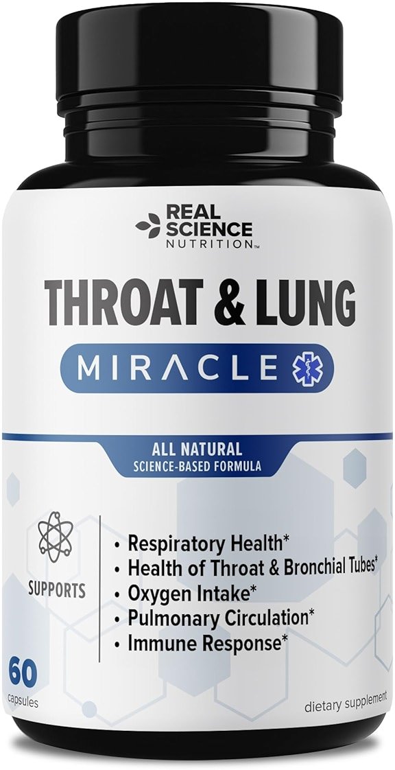 Real Science Throat & Lung Detox Capsules to Clear Mucus, Sore Throat & Support Breathing – Lung Support Supplement with Vinitrox, GABA, Vitamin C & D for Long-Term Cough & Respiratory Relief, 60 Caps - Product Image