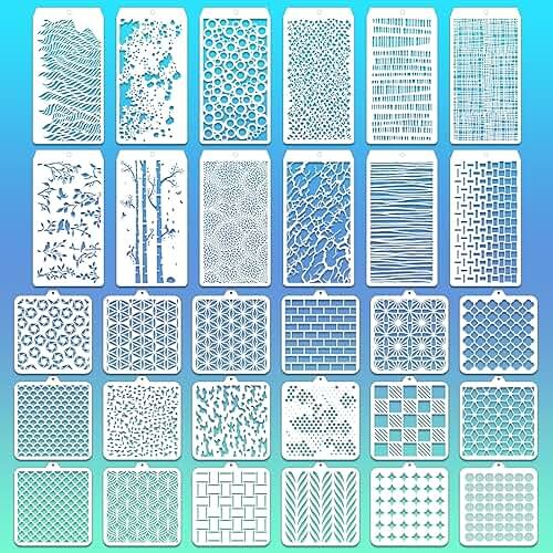 30 Pcs Abstract Layering Stencils - Mixed Media Spray Paint Stencils, Reusable Geometric Christmas Painting Templates for Wall & Canvas - Product Image