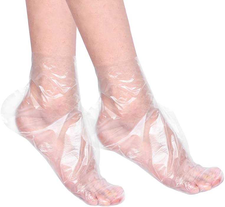 Quacc 100 PCS Plastic Disposable Foot Covers, Paraffin Bath Liners for Feet, Clear Foot Mask Socks for Pedicure, Spa, Trial Shoe - Product Image