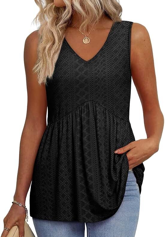 OFEEFAN Womens Tank Tops 2025 Flowy Peplum Tops for Women Dressy Sleeveless V Neck Babydoll Tank Tops - Product Image