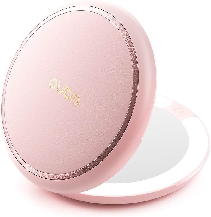 llano Compact Mirror, Lighted Travel Makeup Mirror with 1X/2X Magnifying Double Sided Dimmable Portable Pocket Mirror for Handbag and Pocket,Foldable Compact Mirror 3.6"L x 0.8"W, USB Charging (Pink) - Product Image