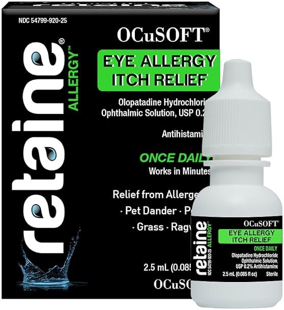 OCuSOFT Retaine Allergy Eye Drops, 2.5 mL Dropper Bottle | Eye Allergy Itch Relief, Olopatadine Hydrochloride Ophthalmic Solution, USP 0.2% - Product Image