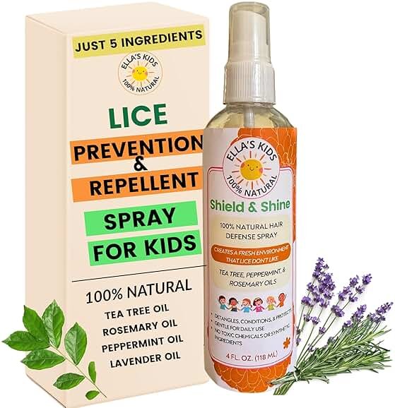 Natural Lice Prevention and Repellent Hair Oil Spray for Kids Hair – Made with Essential Oils, Detangles and Conditions, Only 5 Oil Ingredients - Tea Tree, Rosemary, and Lavender Oils by Ella’s Kids - Product Image