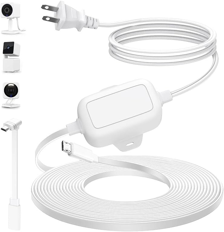 delilyn 30FT Outdoor Power Adapter for WYZE Cam V4, Cam OG/V3/V3 Pro, L-Shape Micro USB Extension Cable for WYZE Cam Pan V3, Replace for WYZE Plug, IP67 Waterproof Flat Cable Charge Your Camera - Product Image