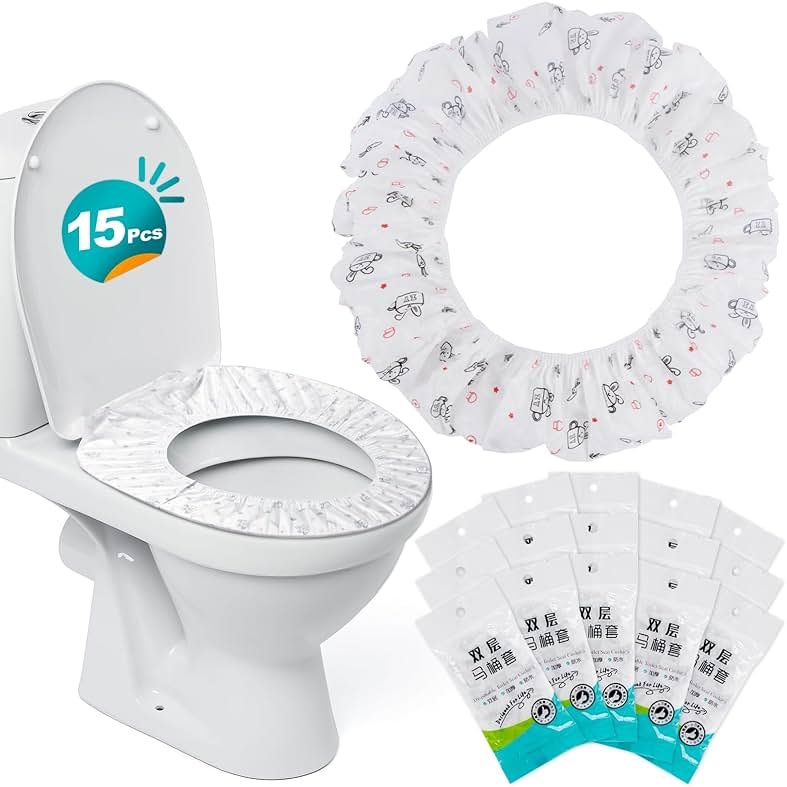 RAINFLOW Portable Toilet Mat - Disposable Toilet Seat Cover Waterproof Non-Woven Fabric Printed Individually Wrapped for travel,Hotel,Hospital and Public Toilet(15Pcs) - Product Image