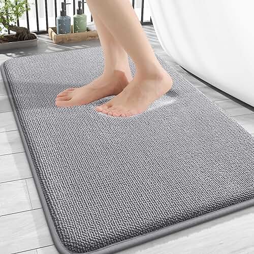 OLANLY Thick Memory Foam Bath Mat Rug 30x20, Extra Soft Absorbent Bathroom Rugs, Quick Dry Bath Mats, Non-Slip, Machine Washable Carpet for Bathroom, Tub and Shower, Home Decor Accessories, Grey - Product Image