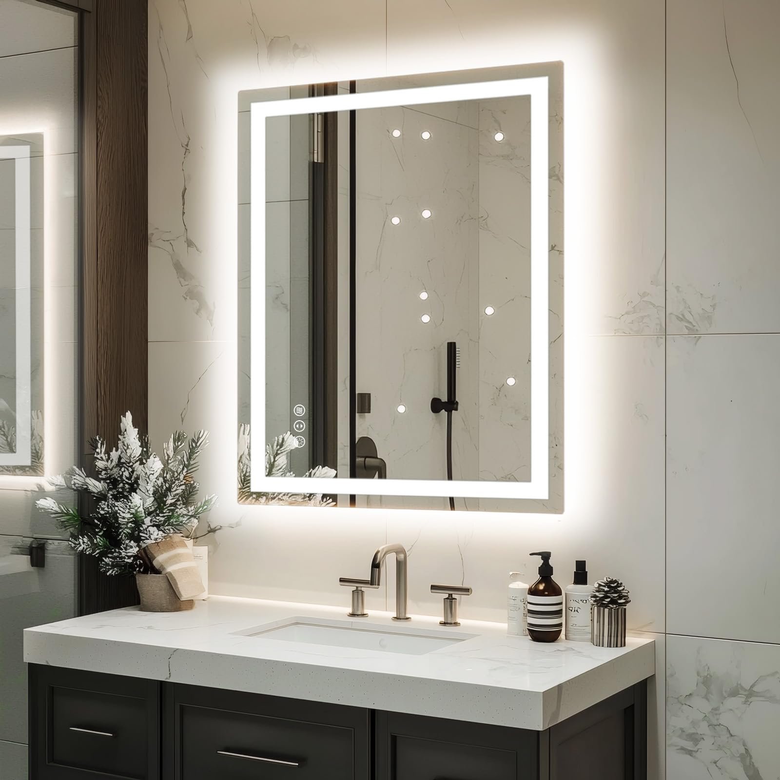 miskerm 32"x 24" LED Bathroom Mirror with Lights, Dimmable, Double Lights, Backlit + Front Lit, 3 Colors Led Mirror for Bathroom, Lighted Bathroom Vanity Mirror, Tempered Glass(Horizontal/Vertical) - Product Image