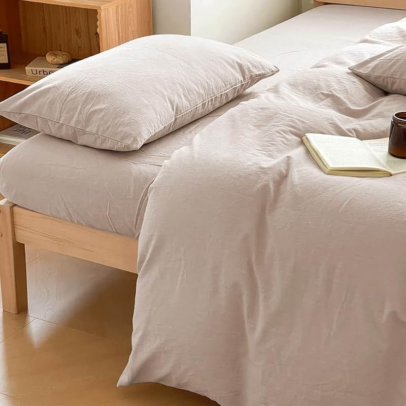 100% Washed Cotton Weighted Blanket Cover, Linen Feel Duvet Cover for Weighted Blanket 60"x80", Plain Simple Cotton Heavy Blanket Duvet Cover (Beige, 60"x80") - Product Image