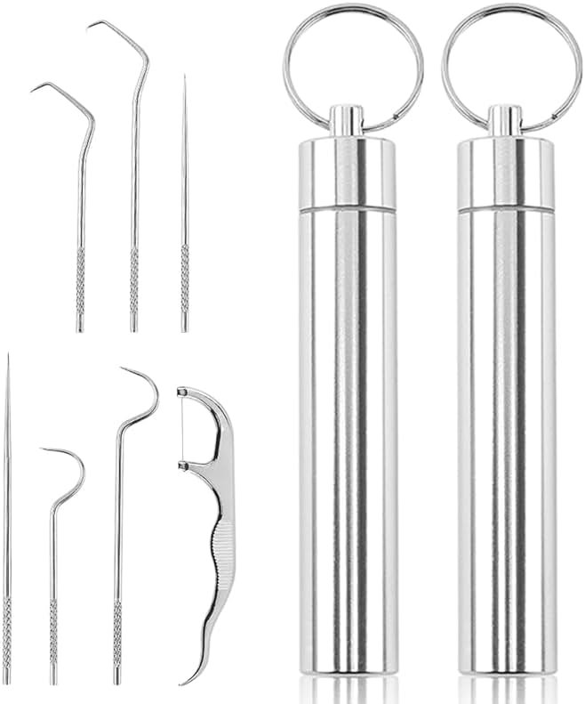 7 Pcs Stainless Steel Toothpick Set, 2024 Premium Toothpicks Cleaning Kit for Outdoor Camping Traveling, Reusable Toothpick Set(14) - Product Image