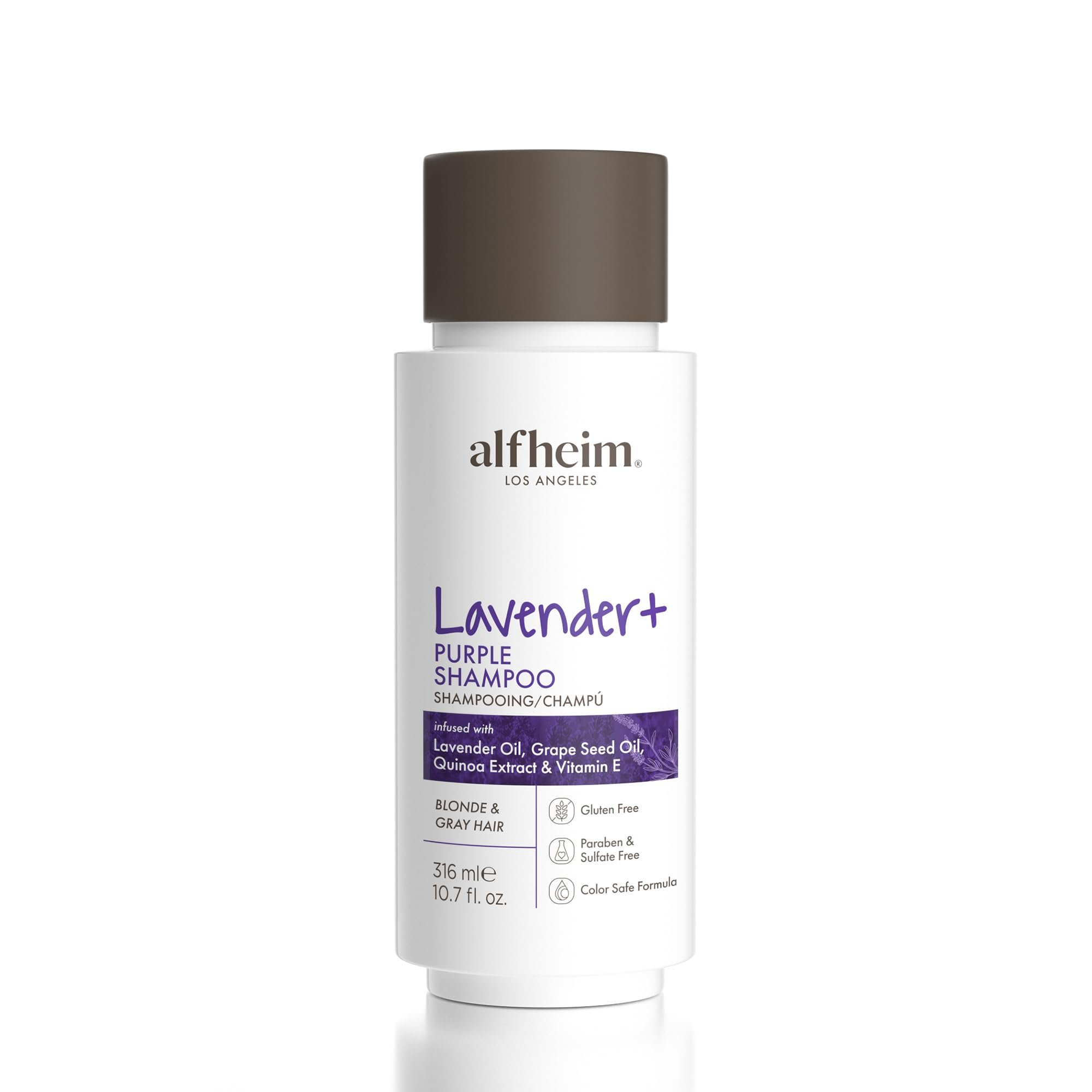 ALFHEIM Lavender+ Purple Shampoo for Blonde, Silver & Color Treated Hair Travel Size – Neutralizes Brass & Yellow Tones, Restores Cool Brightness – with Quinoa Extract & Vitamin E – Sulfate-Free - Product Image