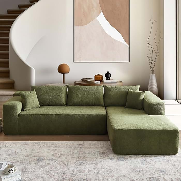 106" Cloud Sectional Couches for Living Room,L Shaped Boneless Couch with Comfy Chaise,Modular Sofa with Deep Seat No Assembly Required,Green - Product Image