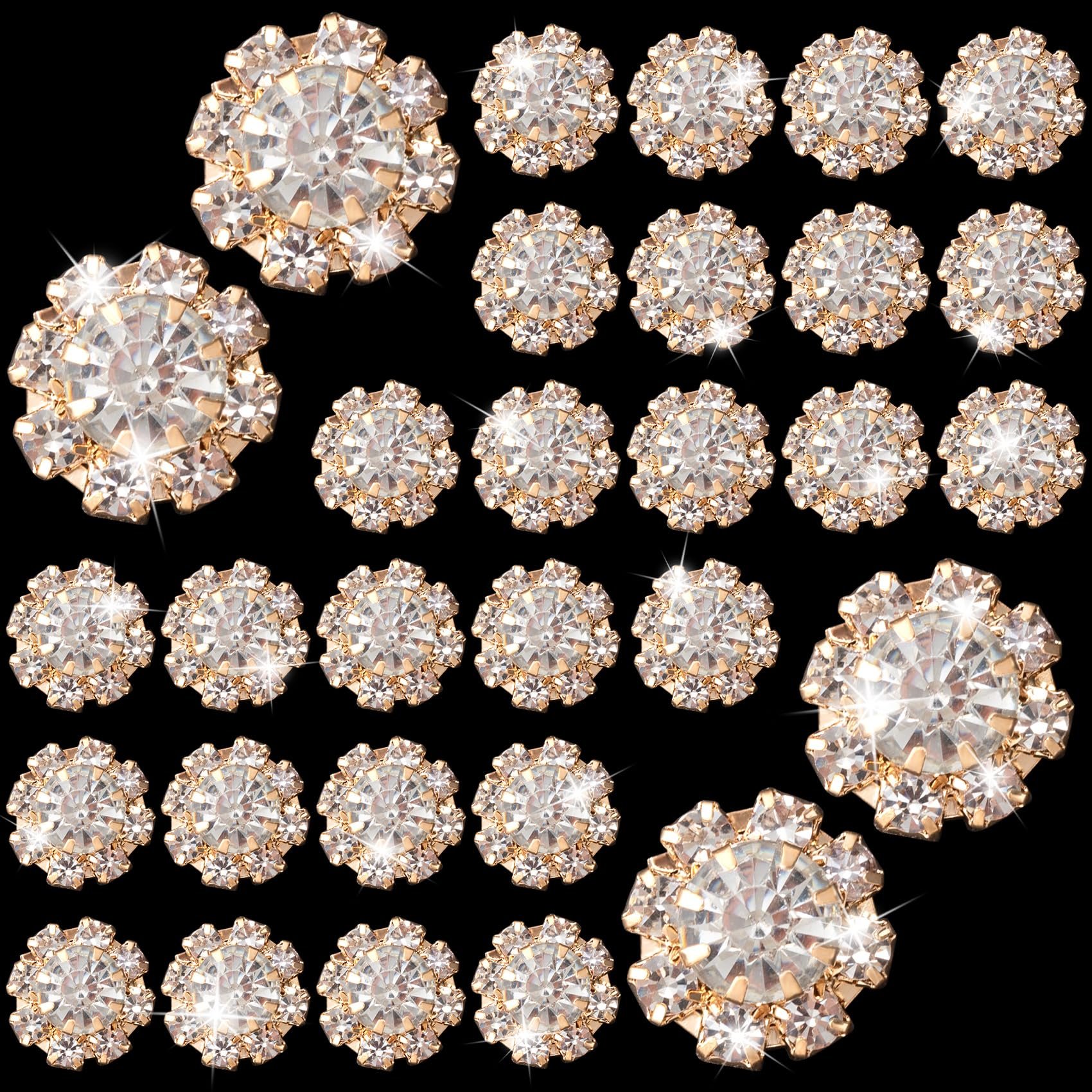 Pndeyo 30pcs Rhinestone Buttons for Crafts, 0.47in, Gold - Product Image