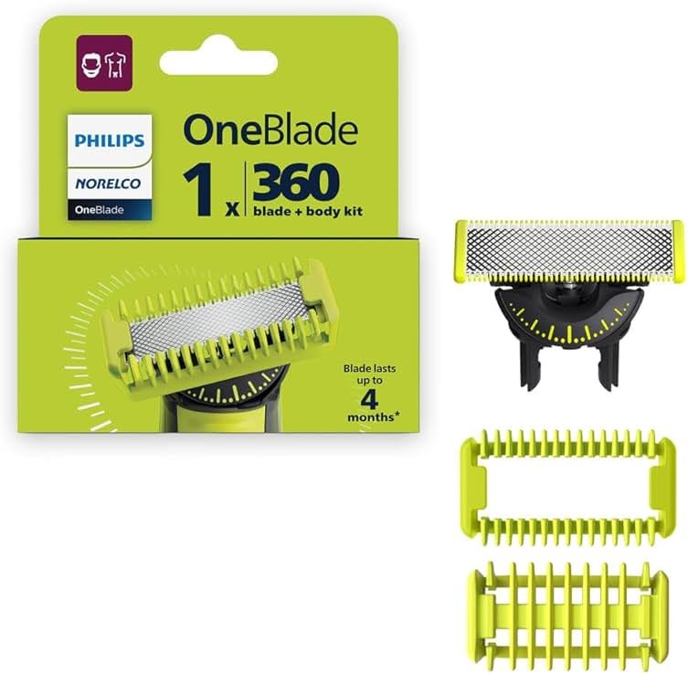 Philips Norelco OneBlade 360 Blade, Genuine Replacement Blade, Face/Body Kit, for OneBlade Electric Shaver and Trimmer, Durable Stainless Steel, Trim, Edge and Shave, QP614/80 - Product Image