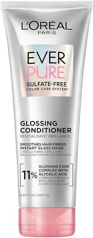 L’Oreal Paris Sulfate Free Glossing Conditioner with Glycolic Acid, Provides Intense Glass Hair Shine, Smoothness & Soft Feel, Suitable for Dull, Dry, and Color-Treated Hair, EverPure, 6.8 Fl Oz - Product Image