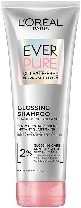 L’Oreal Paris Sulfate Free Glossing Shampoo with Glycolic Acid, Provides Intense Glass Hair Shine, Smoothness & Soft Feel, Suitable for Dull, Dry, and Color-Treated Hair, EverPure, 6.8 Fl Oz - Product Image