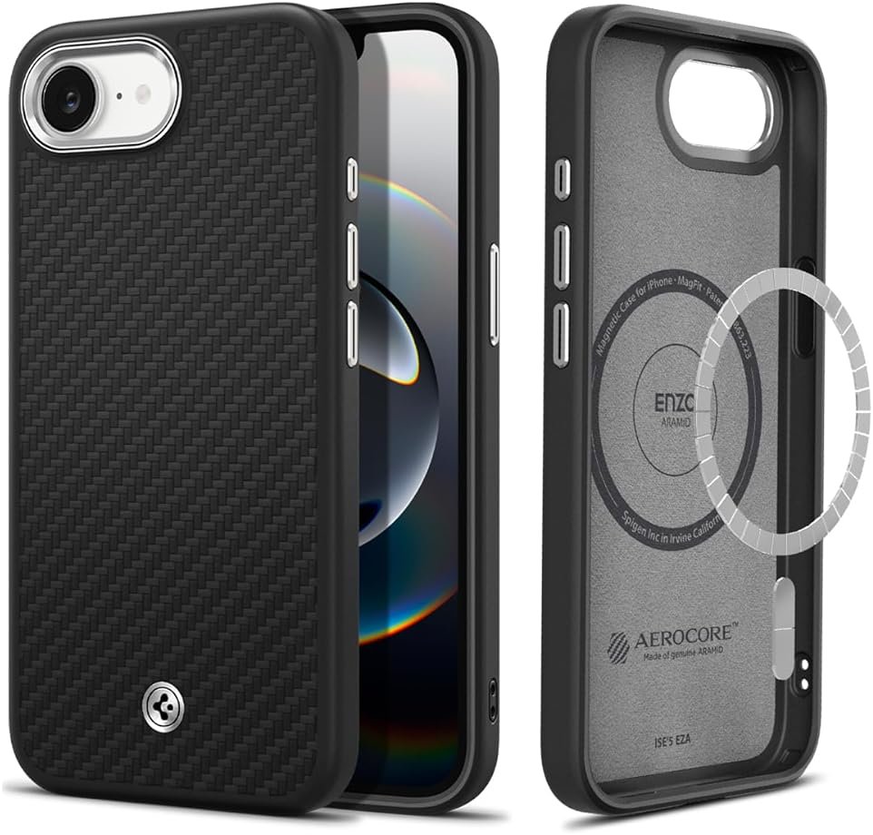 Spigen for iPhone 17e / 16e Case, Enzo Aramid MagFit [Compatible with Magsafe Accessories] [Military-Grade Protection] - Matte Black - Product Image