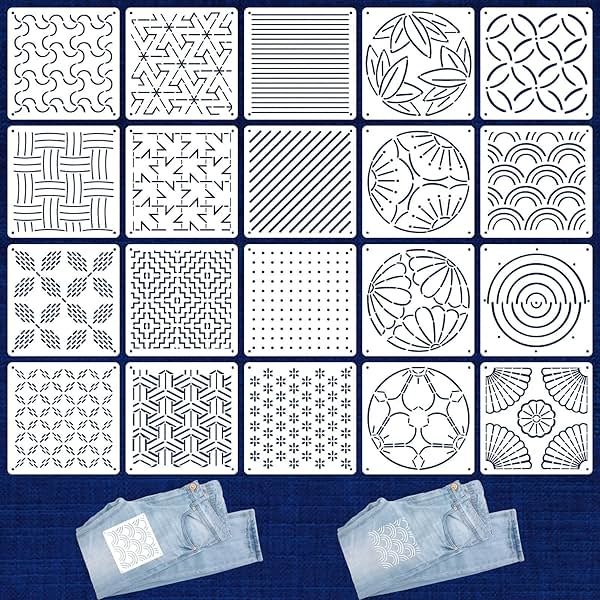 20 Pcs Sashiko Stencils 5.1 x 5.1 Inch Plastic Sashiko Template Pattern Geometric Embroidery Stabilizers Drawing Line Template for Hand Quilting Sewing - Product Image