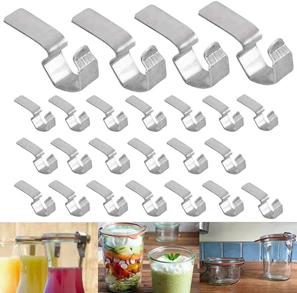 XINKE 24 Pcs Jar Stainless Steel Clips/Clamps for 6 Jars, for Airtight Seal The Seal and Clips Close The Jar Tightly - Product Image