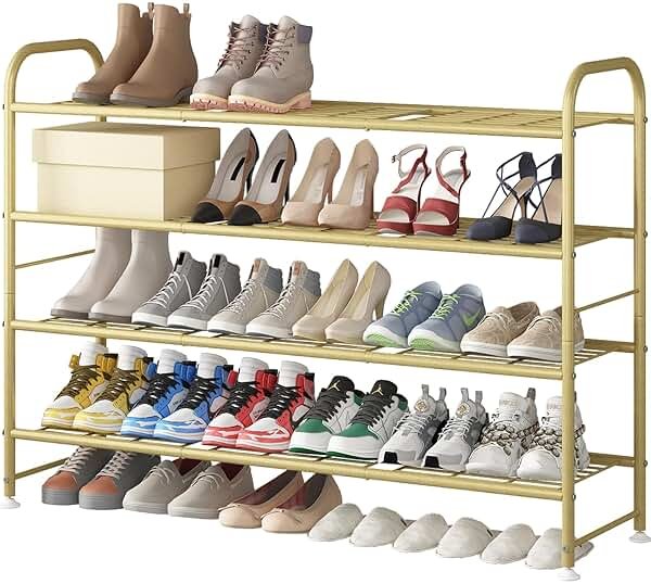LINZINAR Shoe Rack 4 Tier Storage Organizer for Closet Entryway Metal Gold - Product Image