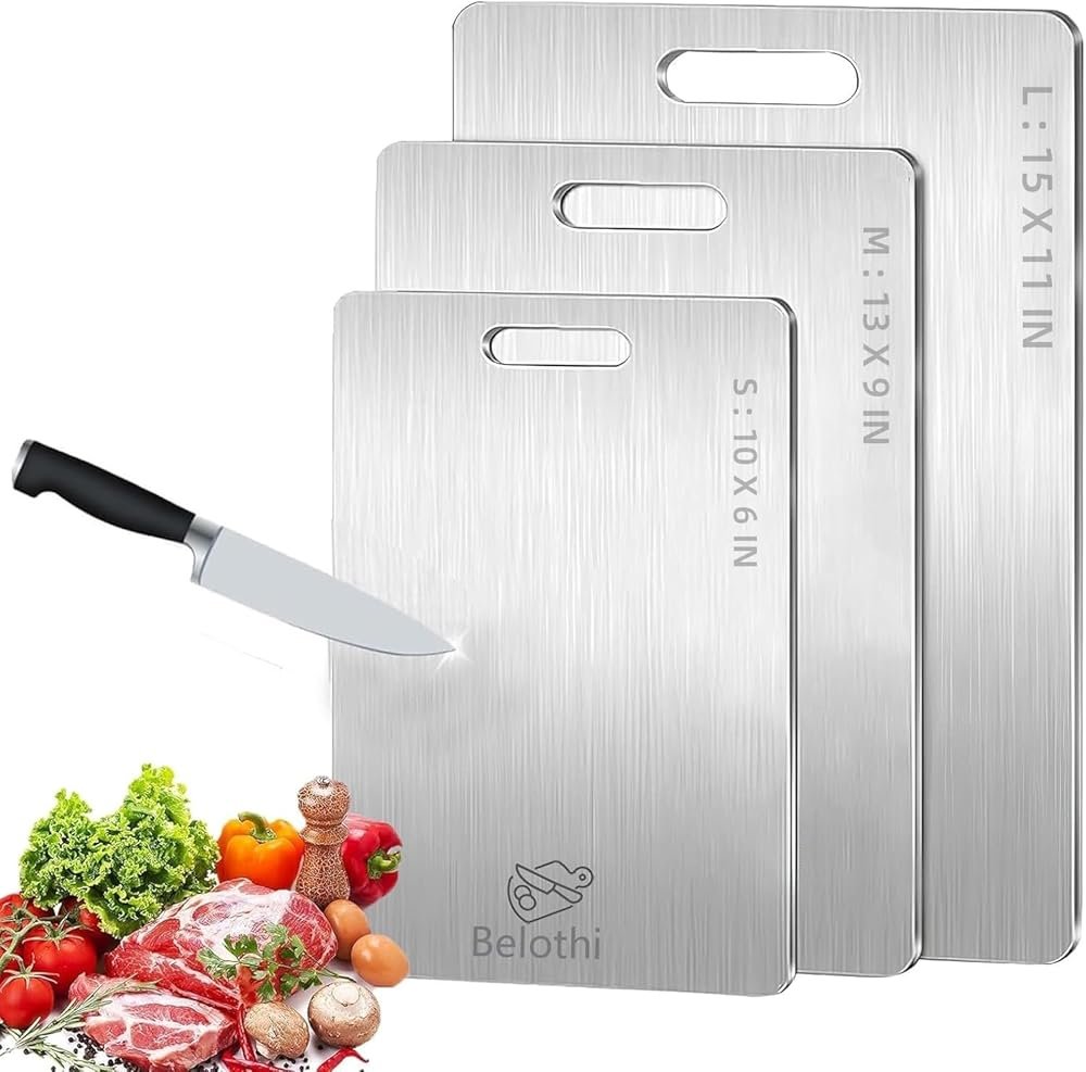 304 Stainless Steel Cutting Board, Non Toxic Cutting Boards for Kitchen, Dishwasher Safe and Hygienic Heavy Duty Chopping Board for Meat Vegetable Fruit(15"x 11",13"x 9",10"x 6") - Product Image