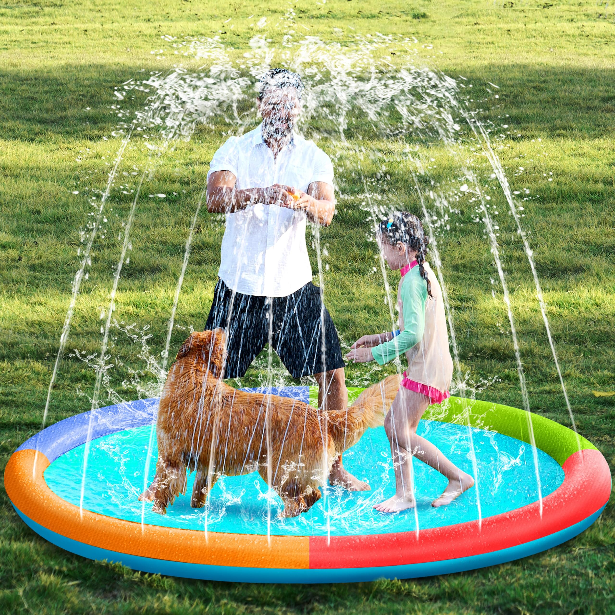 SLOOSH 72" Non-Slip Splash Pad Sprinkler - Outdoor Water Play Toys Backyard Fountain Mat for Toddlers Kids Dogs, Thickened Sprinkler Outside Pool Party Durable for Girls Boys Pets (72in, Multicolor) - Product Image