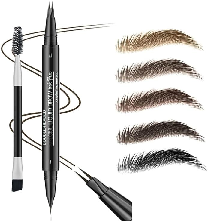 5 Shades Eyebrow Pen, Duo Brow Microfilling Fork-Tips & Precise Tip, Natural Eyebrow Makeup Set with Spoolie Brush (#2 Medium Brown) - Product Image