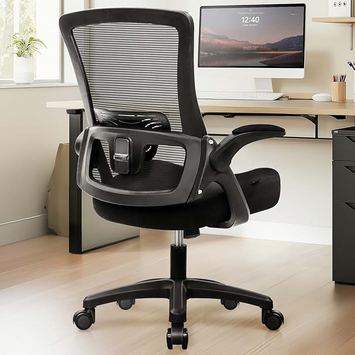 NEO CHAIR Office Desk Gaming Chair Computer High Back Mesh Seat with Rolling Wheels Ergonomic Adjustable Comfy Flip-up Armrests Lumbar Support Height for Home (Black) - Product Image