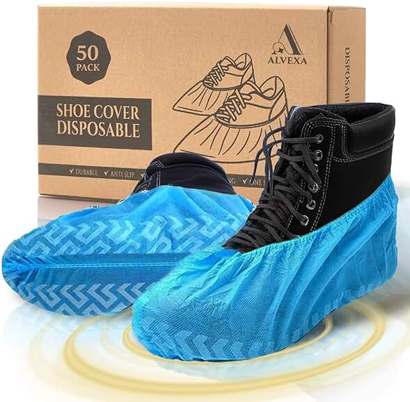 Alvexa Shoe Covers Disposable Non-Slip, Large 50 Count, Premium Cloth Boot Covers, Slip-Resistant, Durable, Breathable, Non-Toxic, Recyclable booties for shoes covers – Fits Men 11/Women 13 – Blue - Product Image