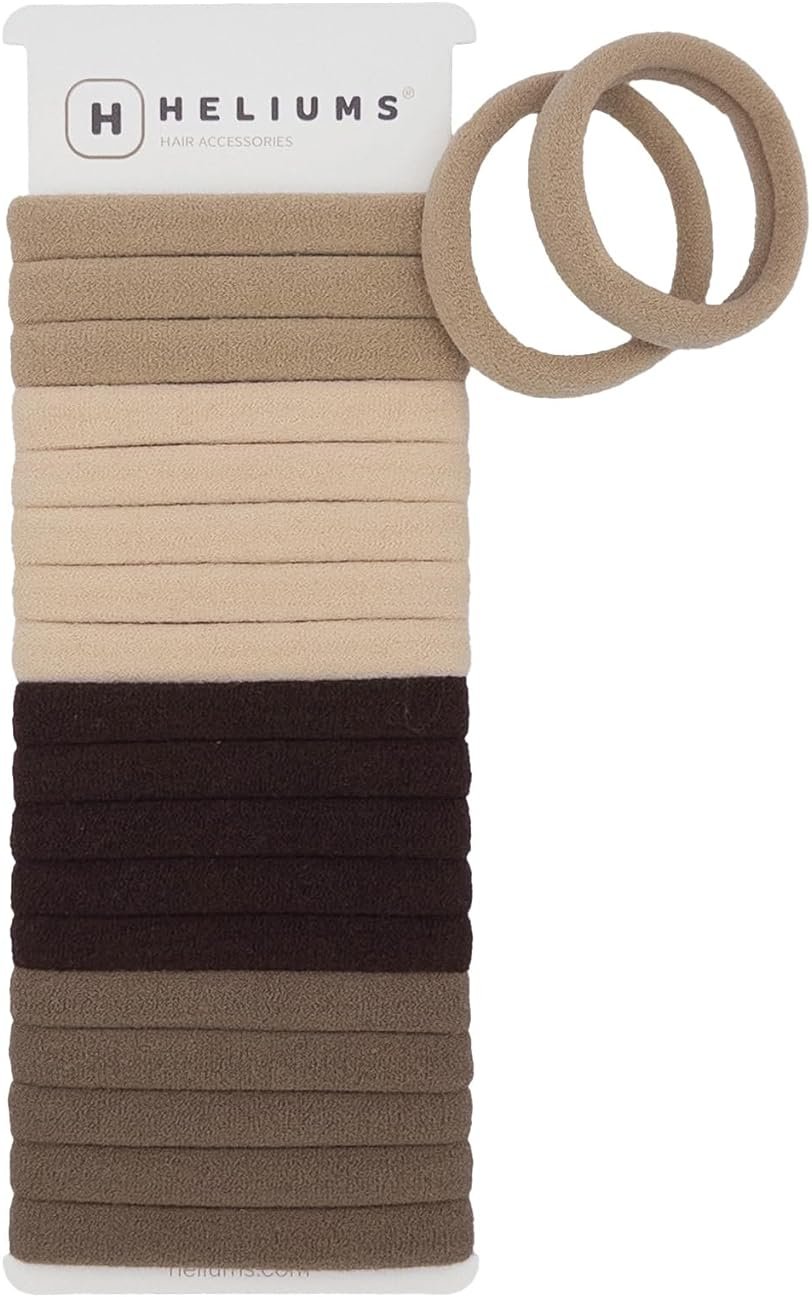 Heliums Soft Hair Ties - No Damage Seamless Nylon Fabric Bands, Stretchy Ponytail Holders for Thin & Thick Hair - Standard 1.5 Inch, Neutrals, 20 Pack - Product Image