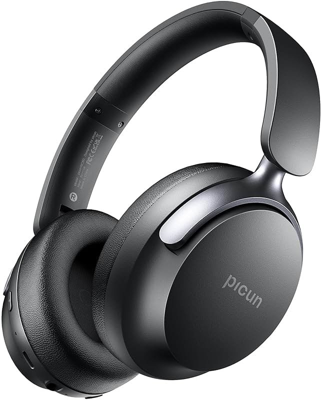 Picun NC60 Hybrid Active Noise Cancelling Headphones, Foldable Wireless Over Ear Bluetooth 5.4 Headphones, 80H Playtime, Transparency Mode, Stereo Bass, Custom EQ via App for Travel Home Black - Product Image