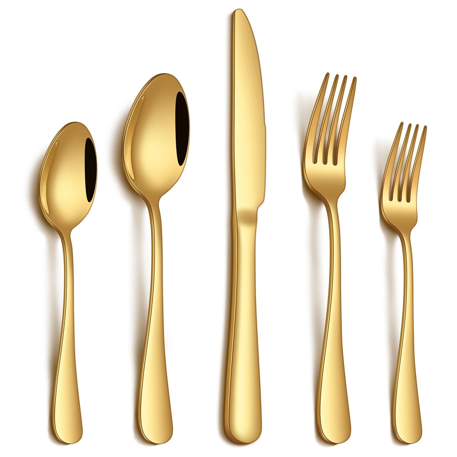 PHILIPALA 20 Piece Gold Silverware Set, Stainless Steel Flatware Set for 4 Food Grade Novelty Flatware Cutlery Utensil Set Include Knife Fork Spoon Mirror Polished Dishwasher Safe - Product Image