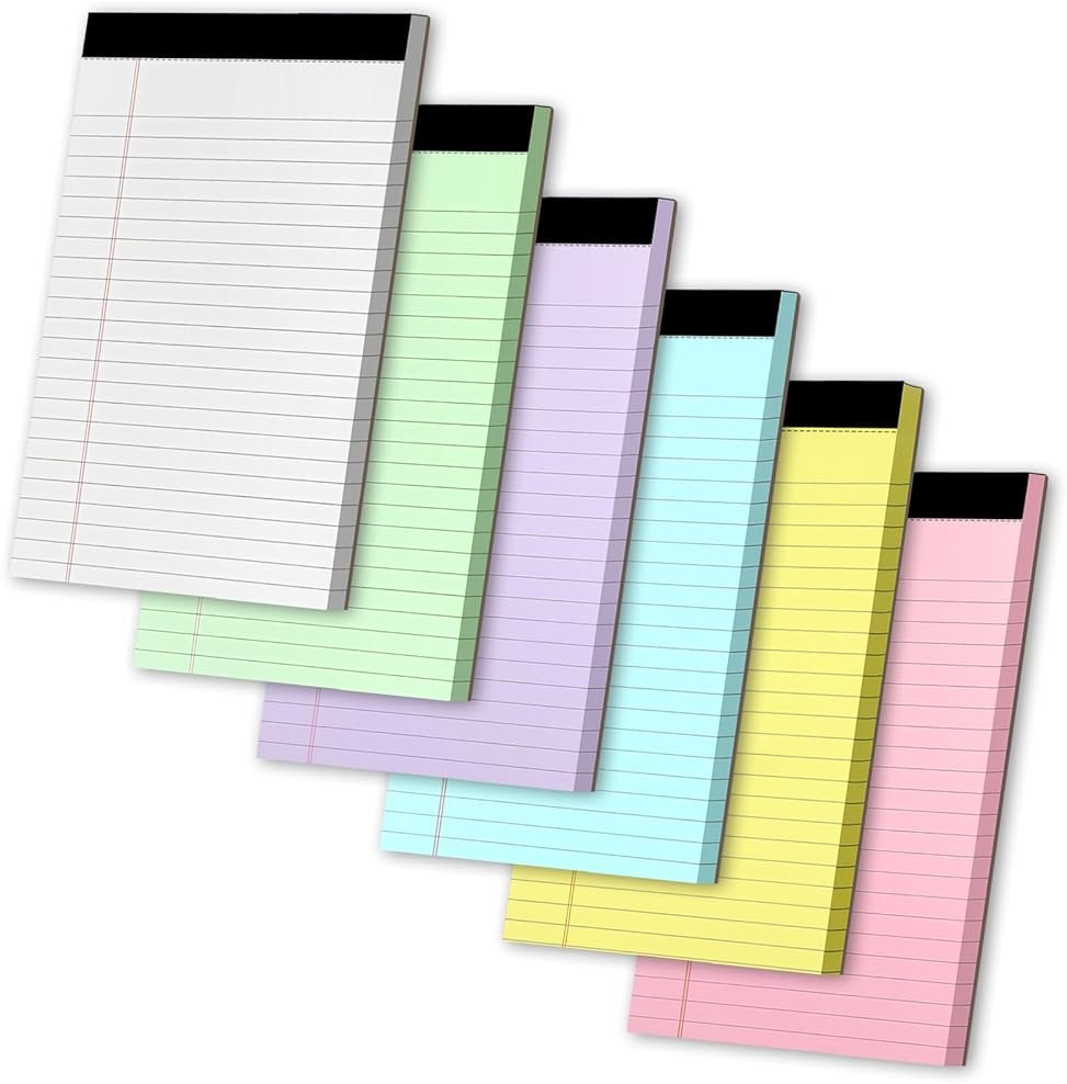 Legal Pads 5" X 8", 6 Pack Colored Note Pads, College Ruled Yellow Lined Paper Pads, Letter & Legal Ruled Pads, 30 Sheets per Small Writing Pads 5x8 for School, Home, Office, Business - Product Image