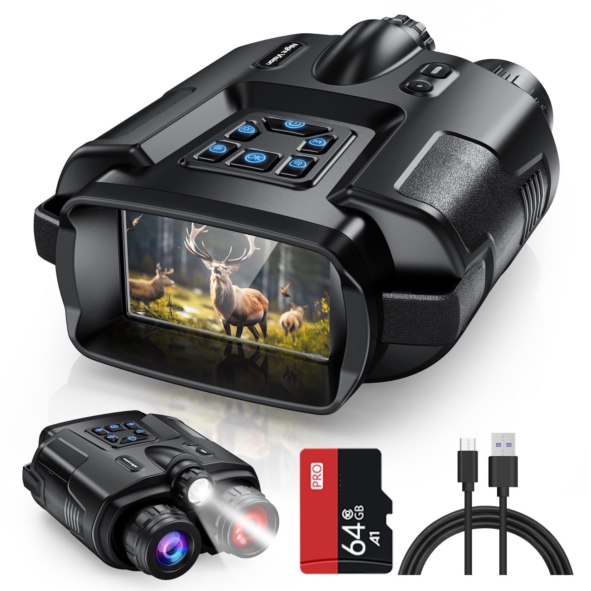 Diyimin 4K Night Vision Goggles for Adults, 2000FT Infrared Night Vision Binoculars with Tactical Light, 8X Digital Zoom for Outdoor, Camping and Travel - Product Image