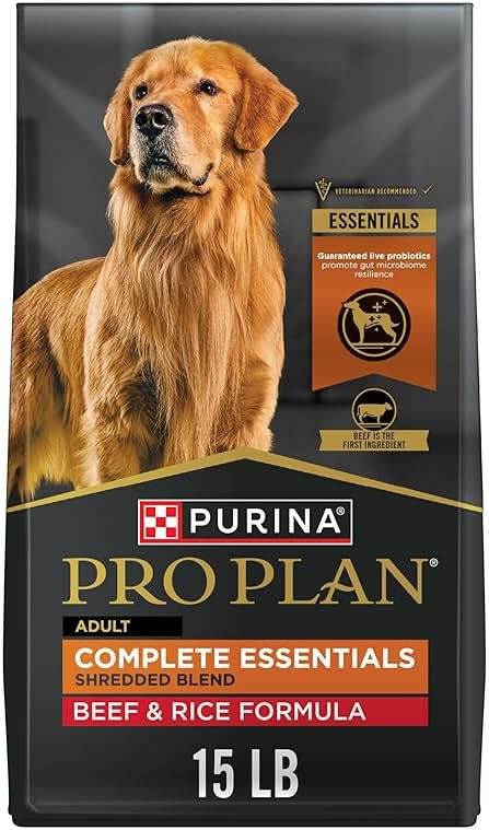 Purina Pro Plan Complete Essentials Shredded Blend Beef and Rice Dog Food Dry Formula with Probiotics for Dogs - 15 lb. Bag - Product Image