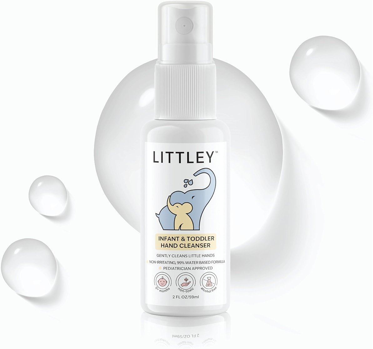 Littley Infant & Toddler Hand Cleanser | Alcohol-Free HOCl Spray for Delicate Skin | Fragrance-Free Formula | Gentle & Convenient Hand Mist | Portable Travel Size | 2 oz - Product Image