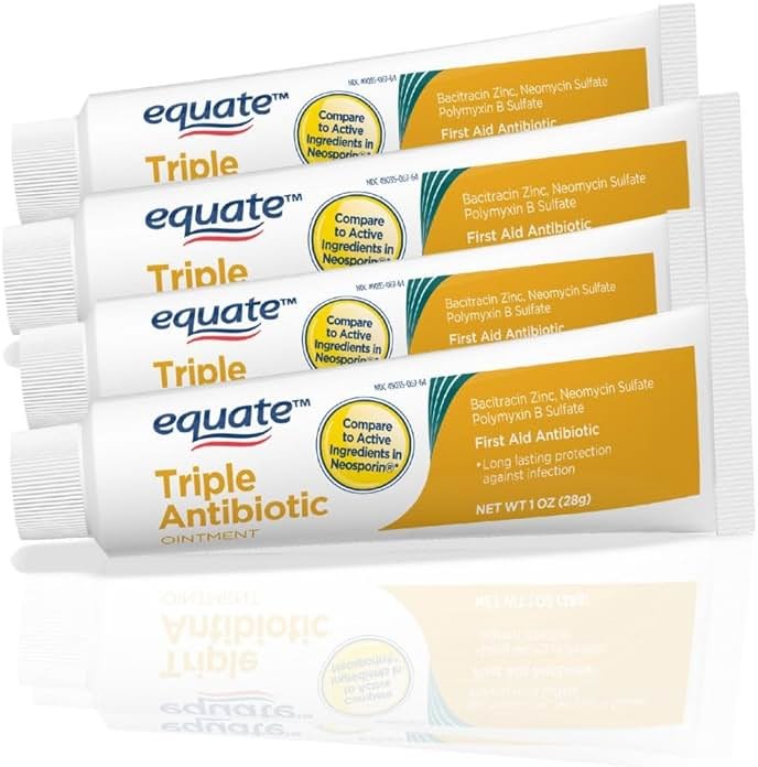 Equate Triple Antibiotic Ointment 1.0 oz (4 Pack), First Aid Ointment for Minor Scrapes, Cuts, and Burns to Help Prevent Infection, Compare to The Active Ingredients of The Leading Brand - Product Image