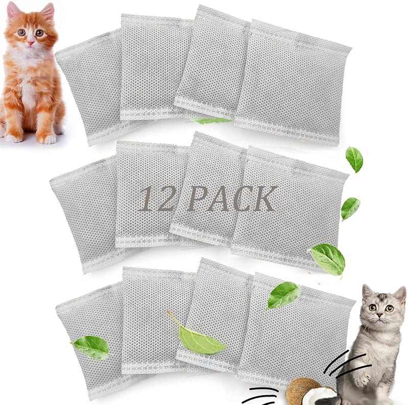 PurifyLogix 12 Pack Universal Odor Eliminator for Hooded Cat Litter Box, Natural Activated Charcoal Filters Refills, Cat Toilet Odor Control Replacement for Automatic Litter Box - Product Image